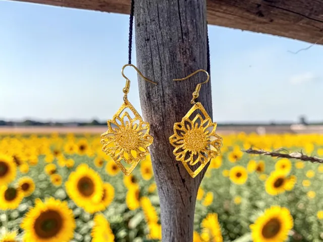 Sunflower in the rhombus earrings
