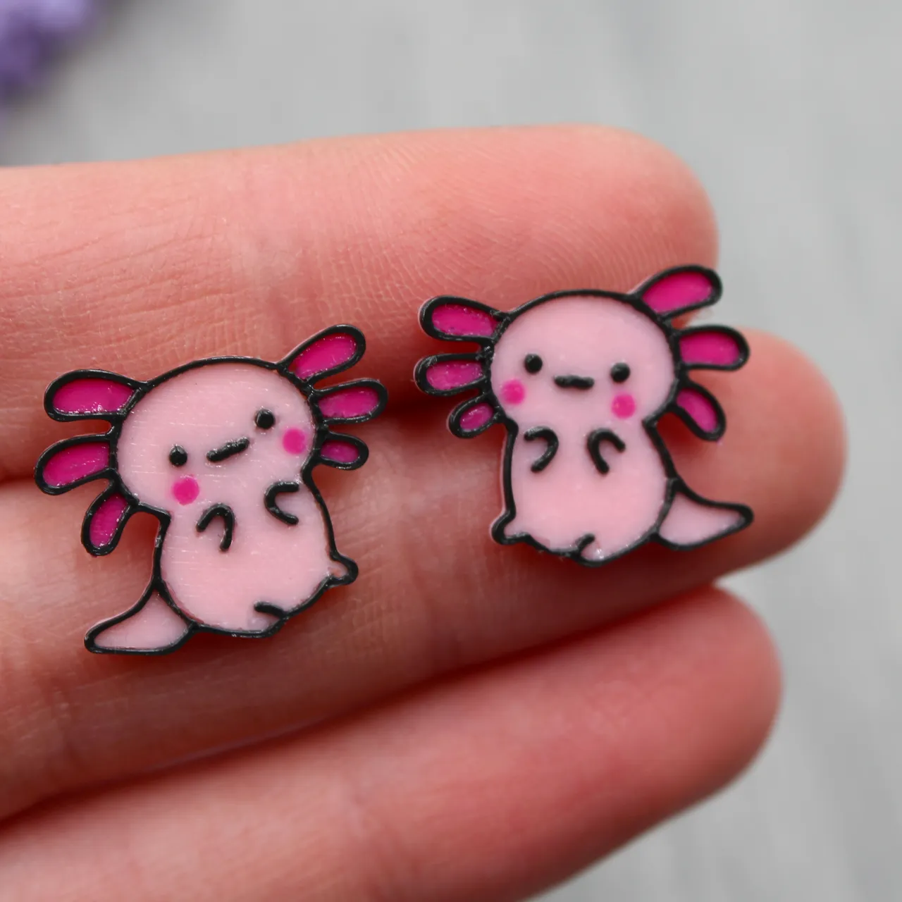 Cute Pink Mexican Axolotl Earrings view 2