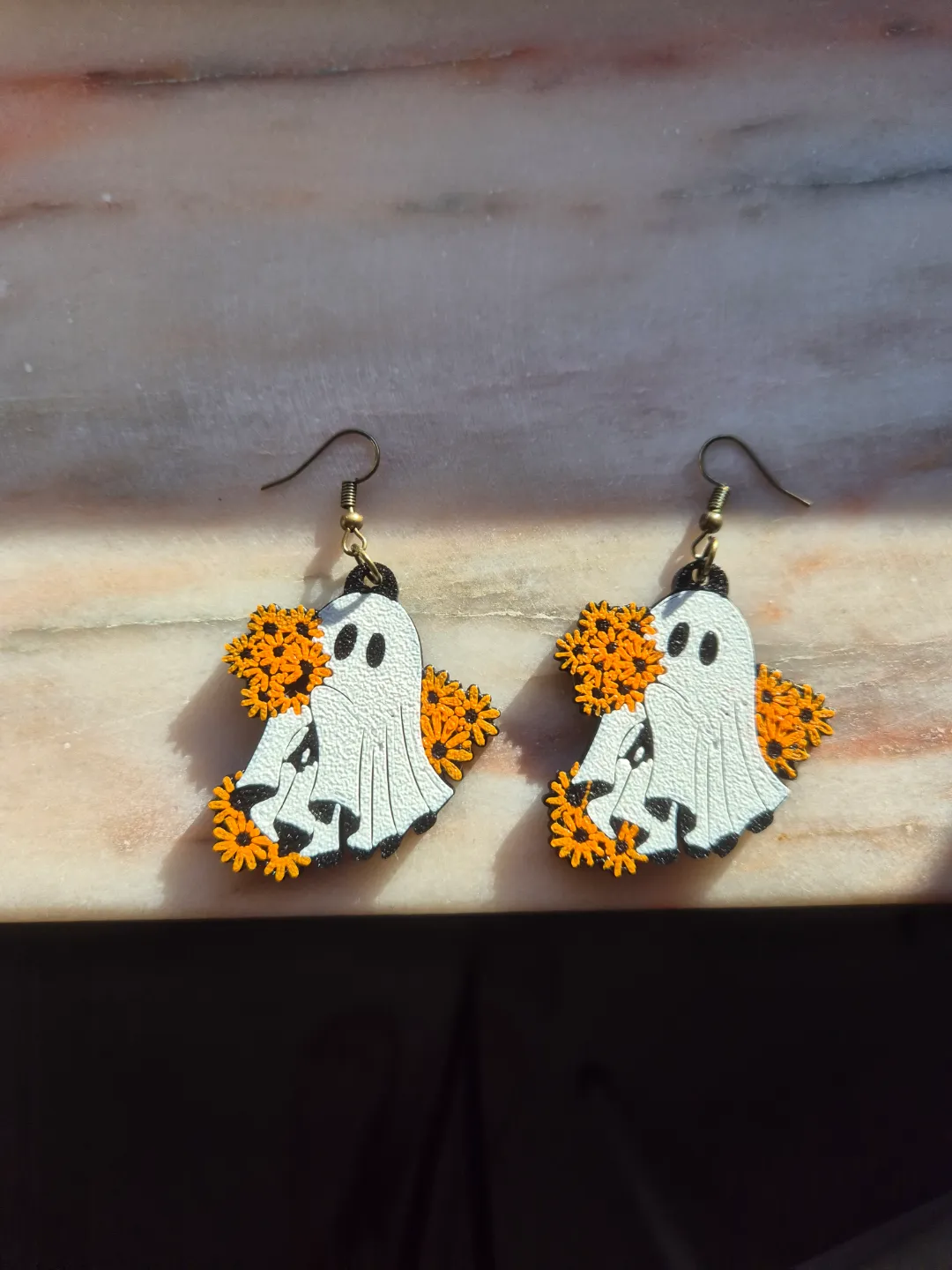 Multicolor Ghost Flower Halloween Earrings view 2