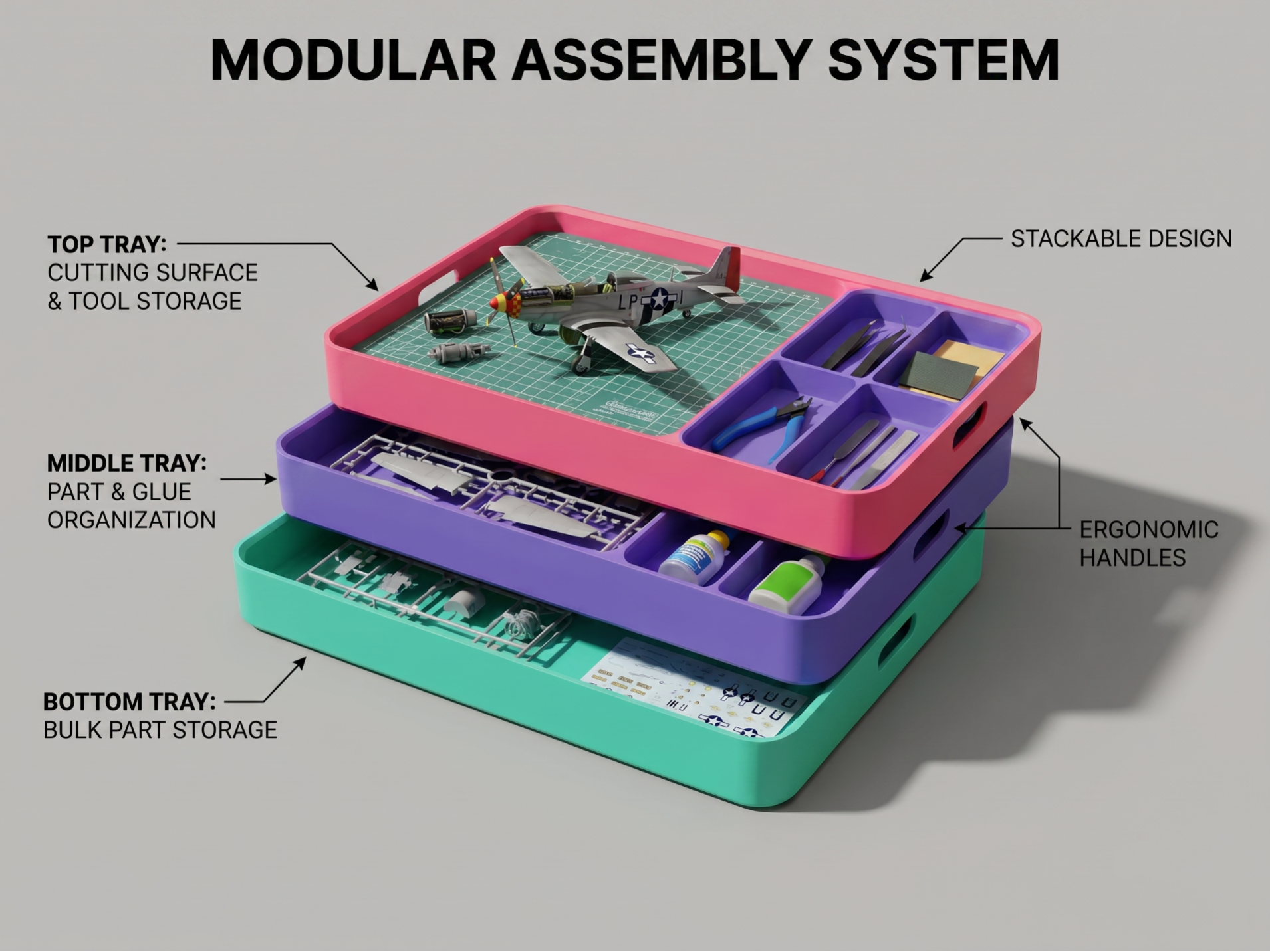 Modular Stackable Assembly Tray System
