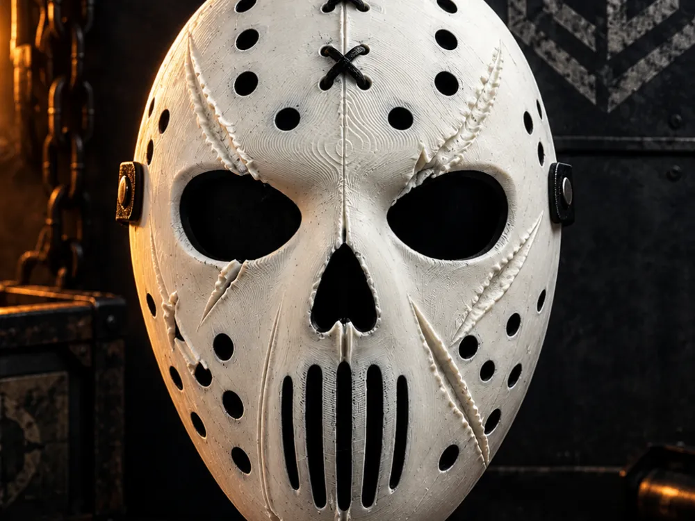 Pieza para disfraz o exhibición: Stitched Halloween Hockey Mask. Referencia del modelo original.