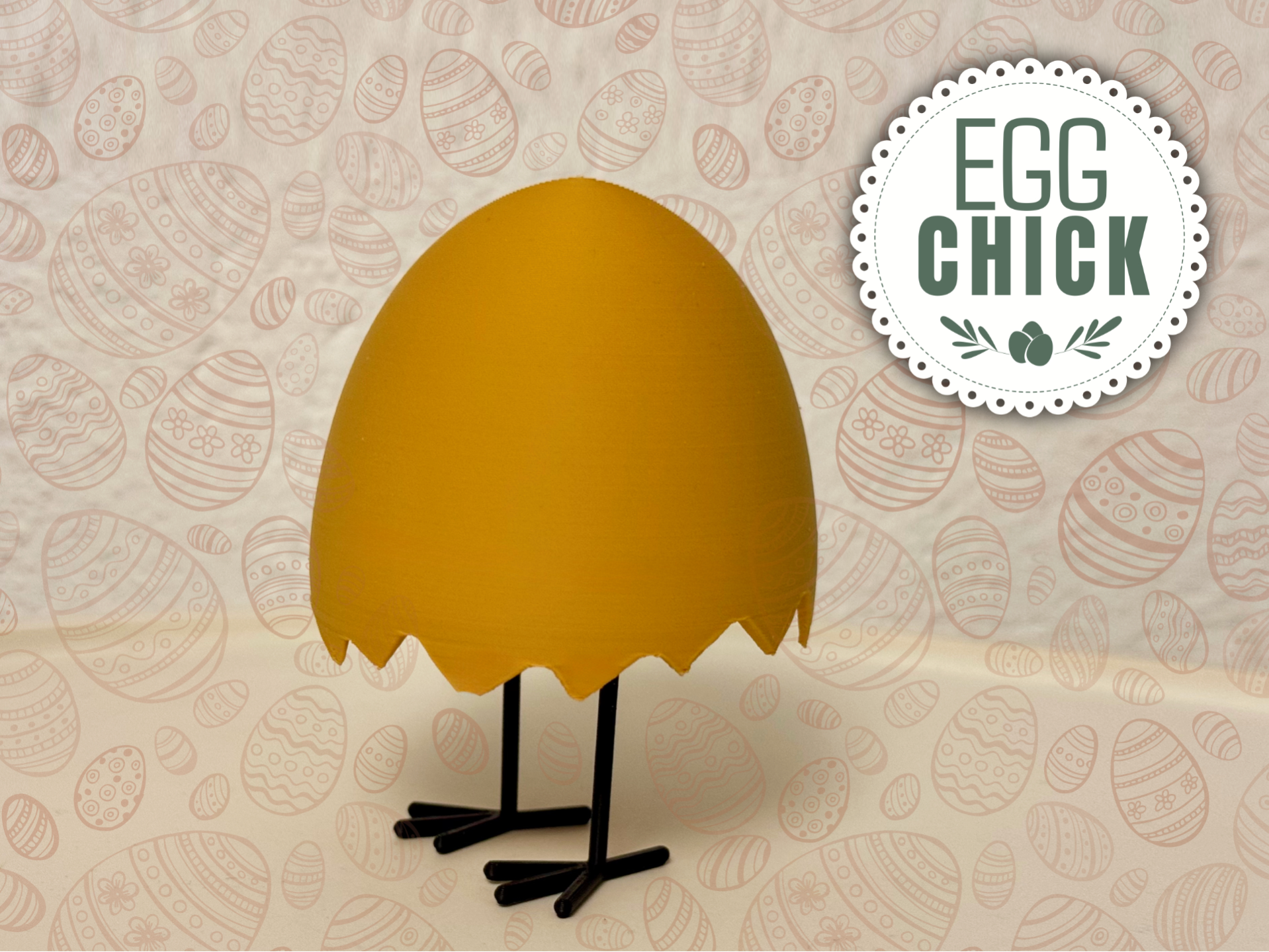 Easter chick in a broken egg walking on its legs