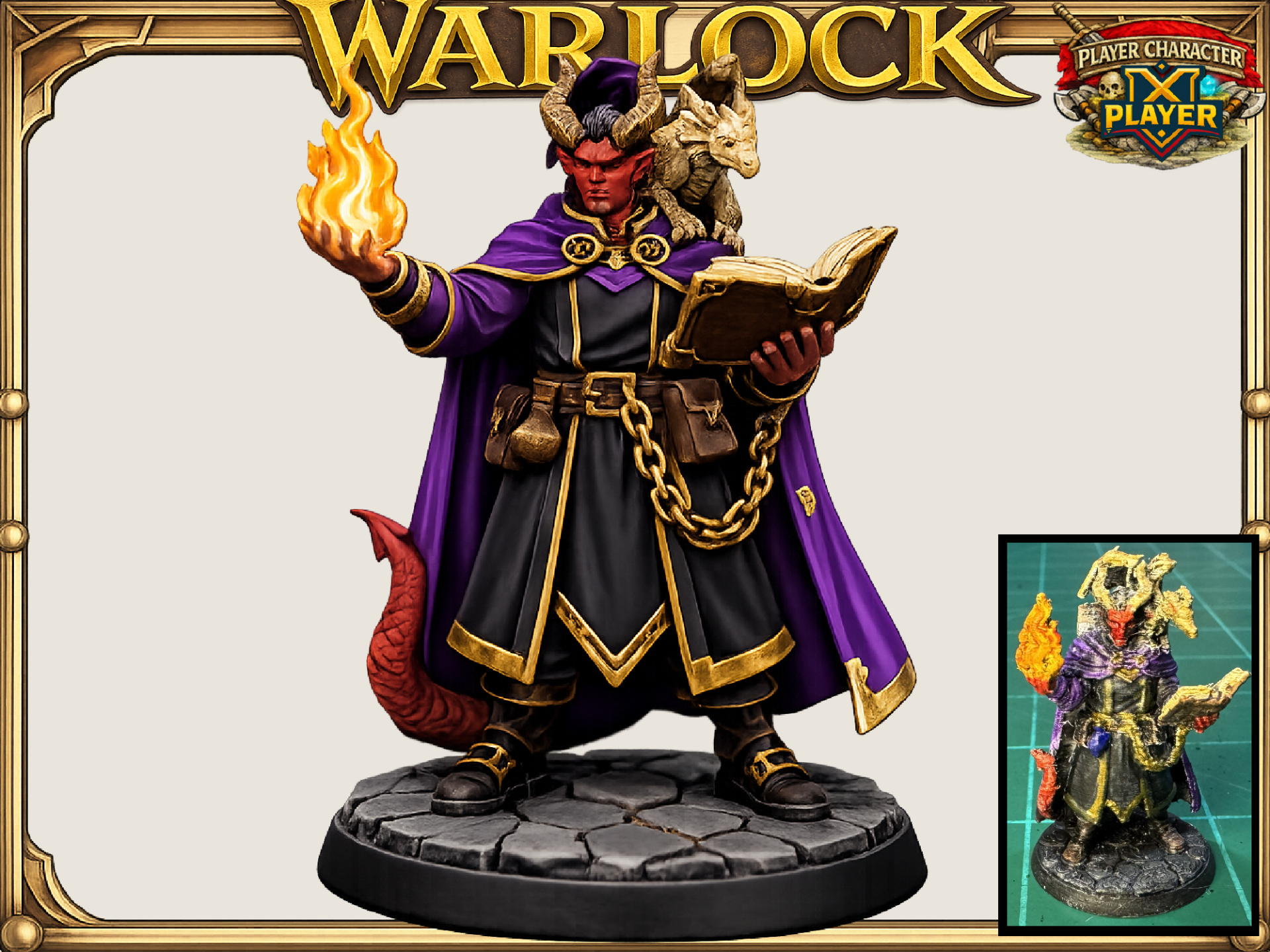 Warlock with Dragon: Tiefling, DnD, D&D, PF, Mini