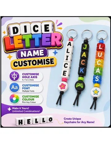 Modelo para impresión 3D: Custom Letter Cube Charm – Paracord Name Beads — vista de referencia 2