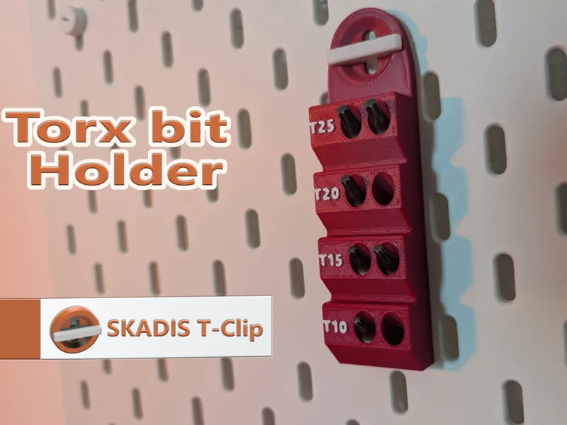 Torx bit holder with label Skadis T clip
