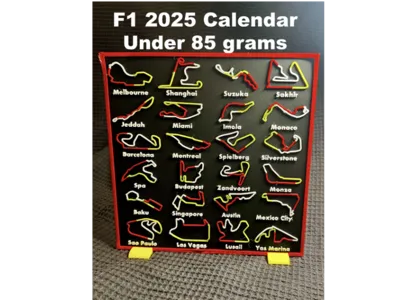 F1 2025 Calendar - 3-Sector Multicolor City Names