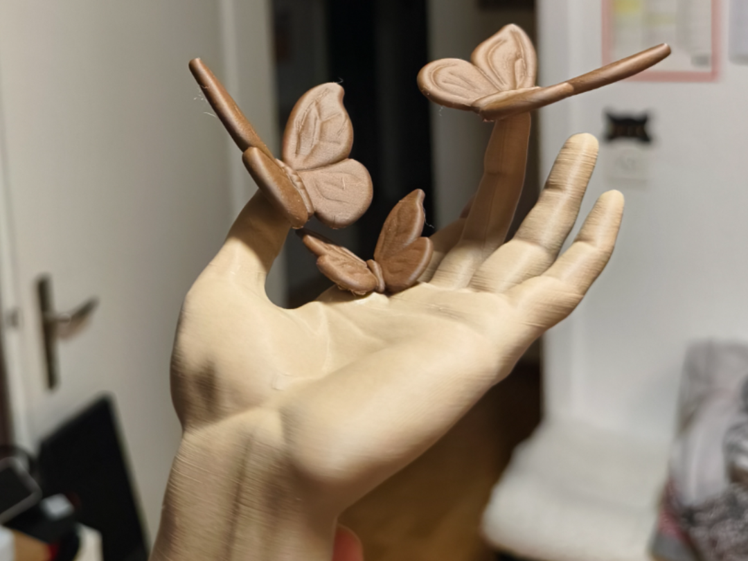 Hand holding butterflies colored