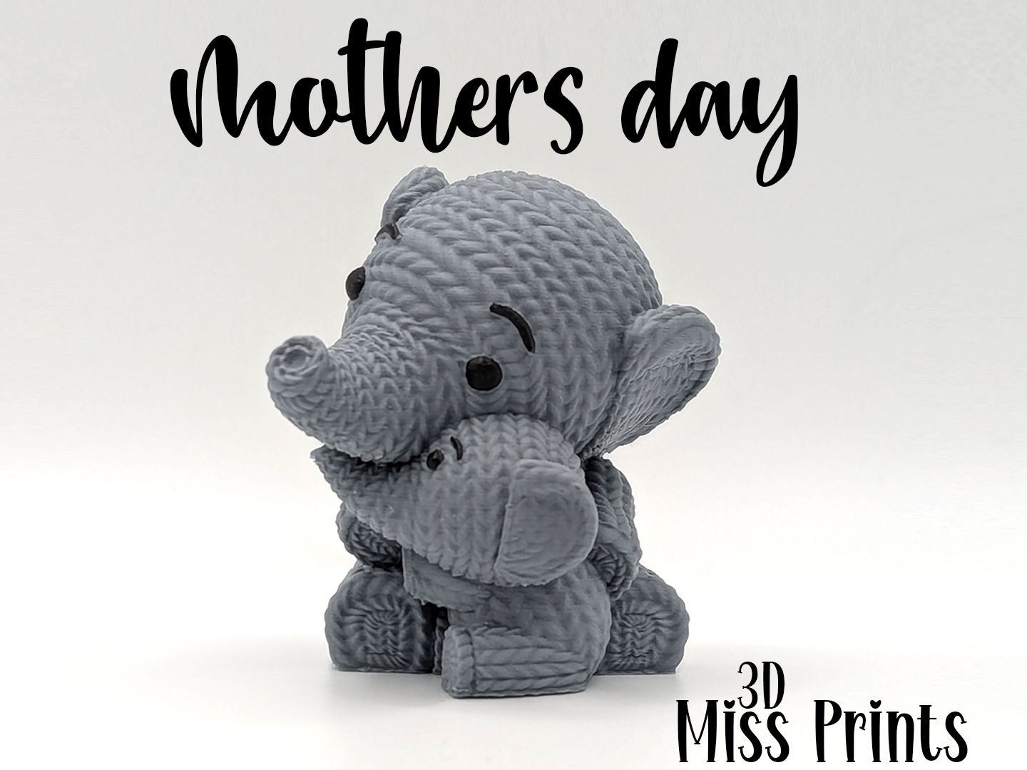 Knitted Elephant Mother & Baby (No3)