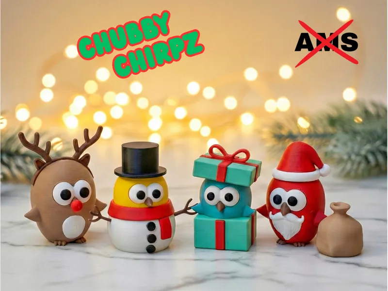 Chubby Chirpz Christmas Reindeer, Snowman, Santa