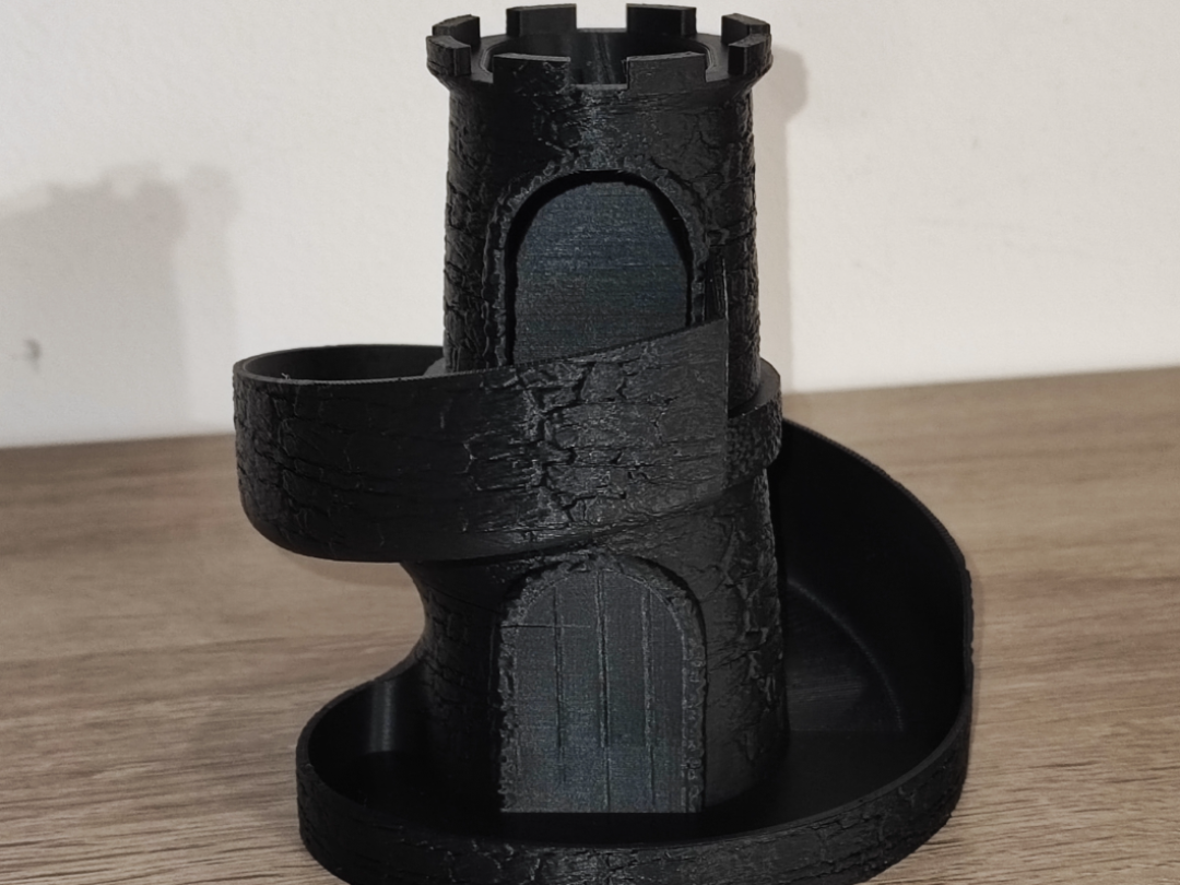 Dice tower with external descent