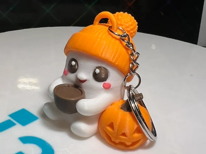 Halloween Keychain - Ghost with Pumpkin and Beanie