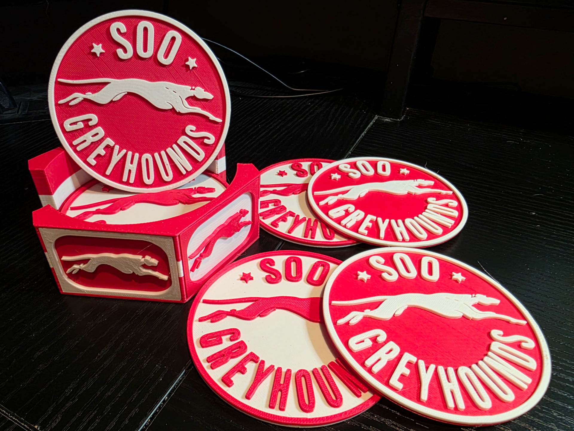 Soo Greyhounds Coaster Set & Stand