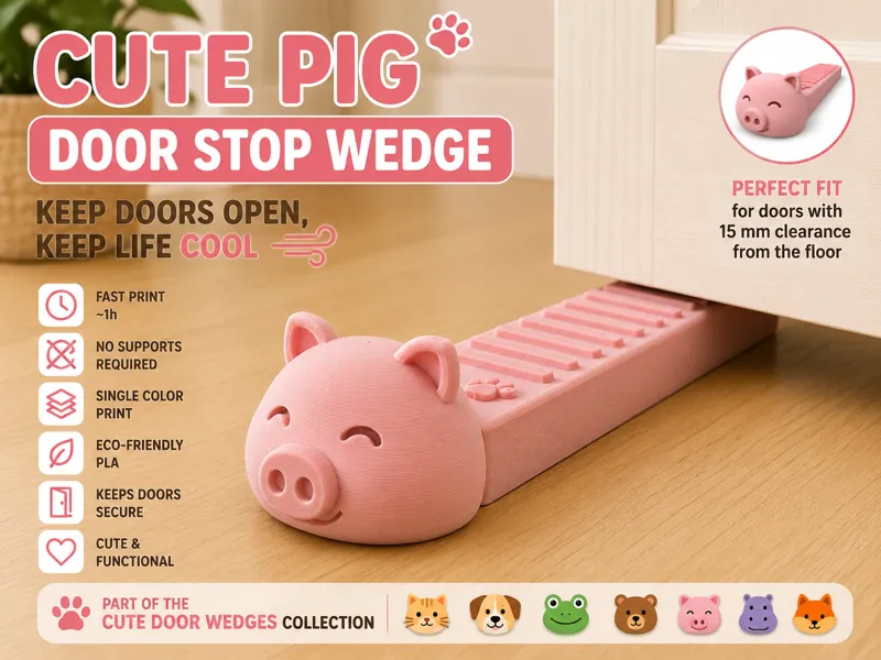 Cute Pig Door Stop Wedge | Quick Home Print