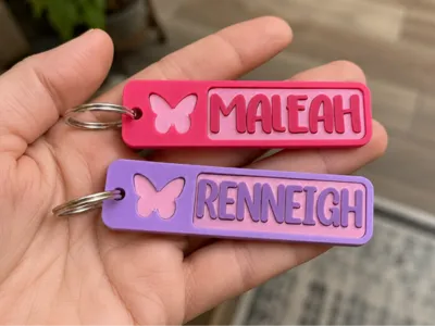 Personalised Recessed Butterfly Name Keyring