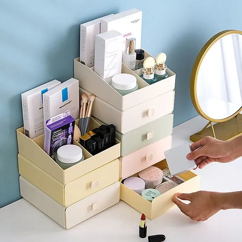Desktop Makeup Drawer Storage Box + Top Storage Box (Singlecolor