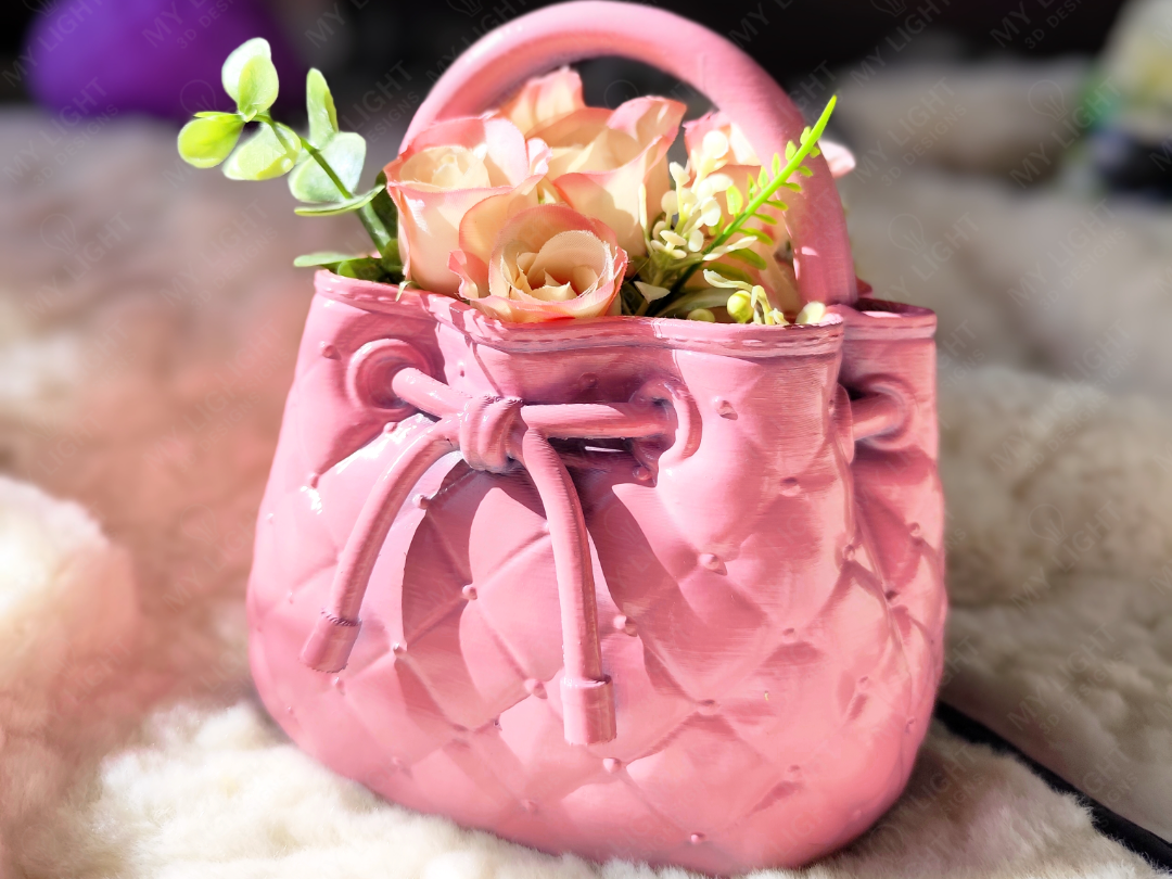 Quilted Handbag Planter / Makeup Brush Holder