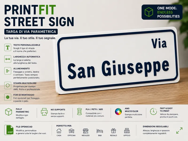 PrintFit Street Sign | Parametric Road Sign