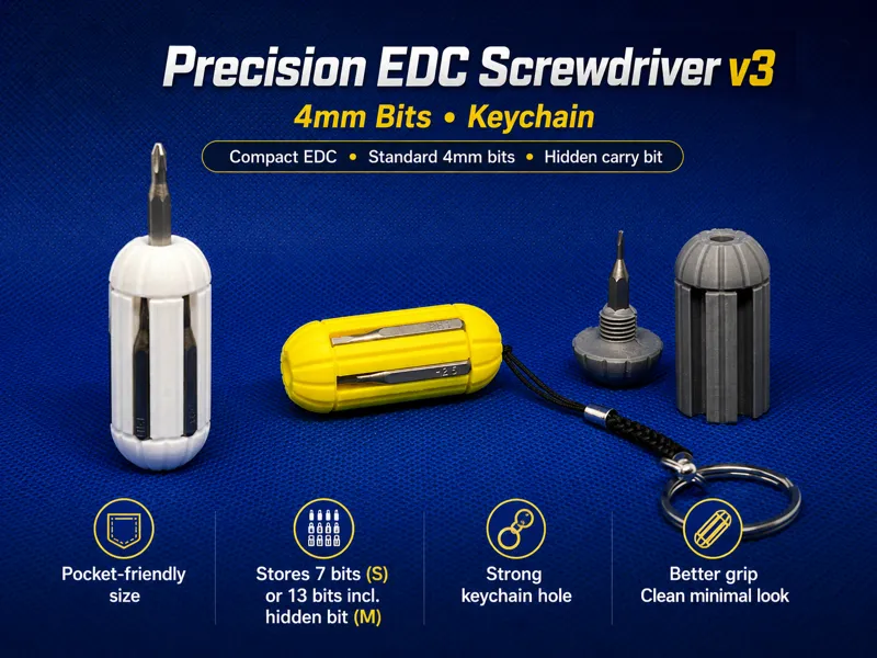 Precision EDC Screwdriver v3 - 4mm Bits - Keychain