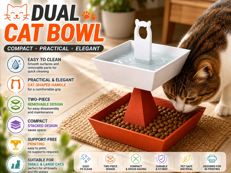 Compact Dual Cat Bowl - Pet feeder design