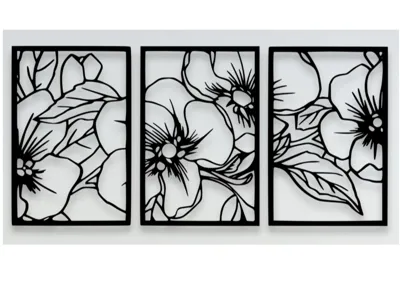 Pear Blossom Wall Art Set Of 3 Black Modern