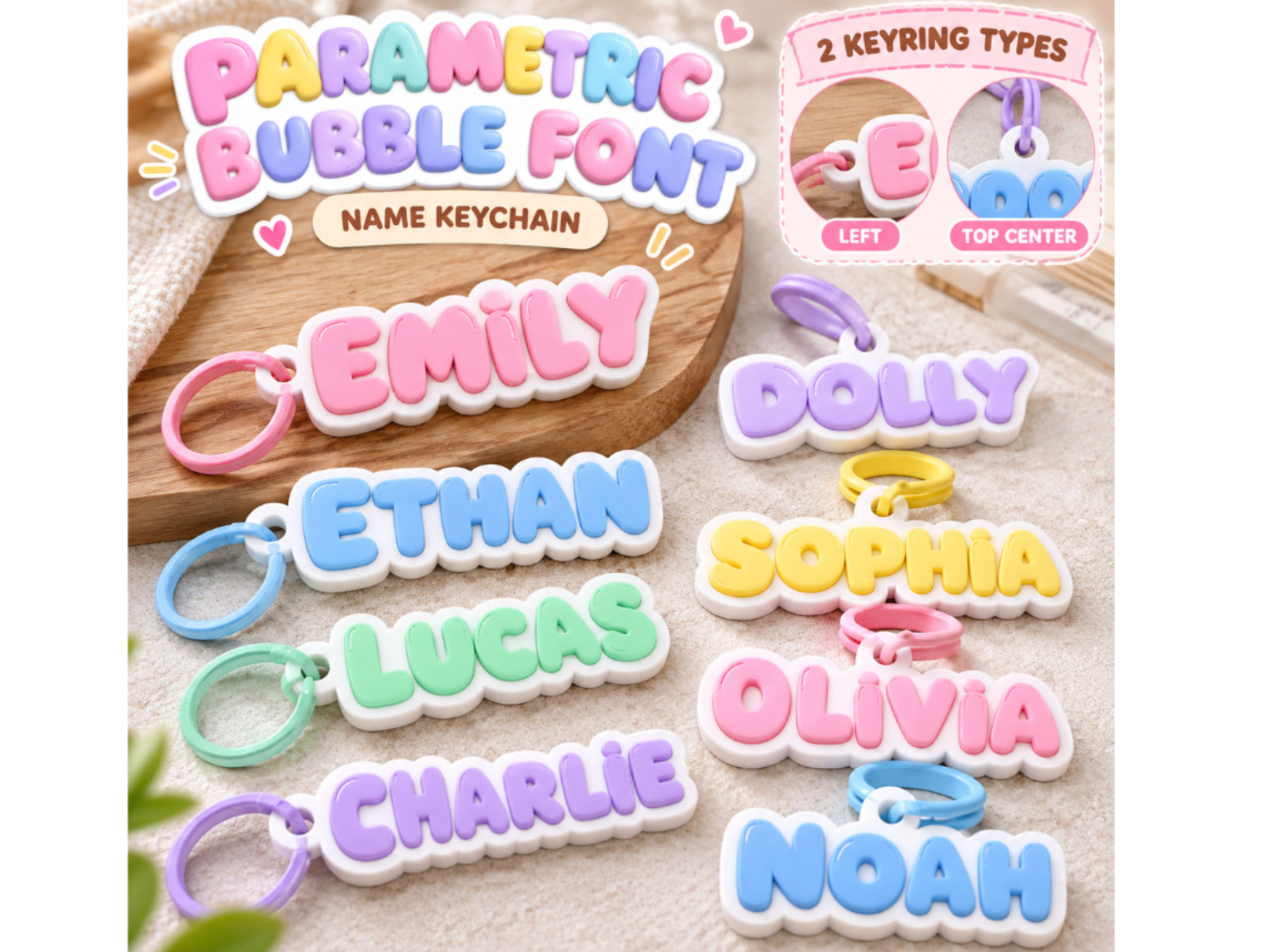 Parametric Bubble Name Keychain – Custom Name Tag - 1
