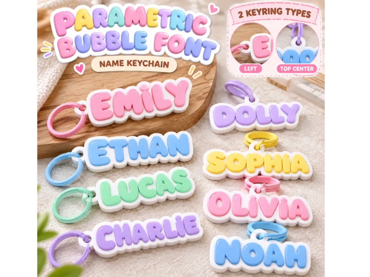 Parametric Bubble Name Keychain – Custom Name Tag