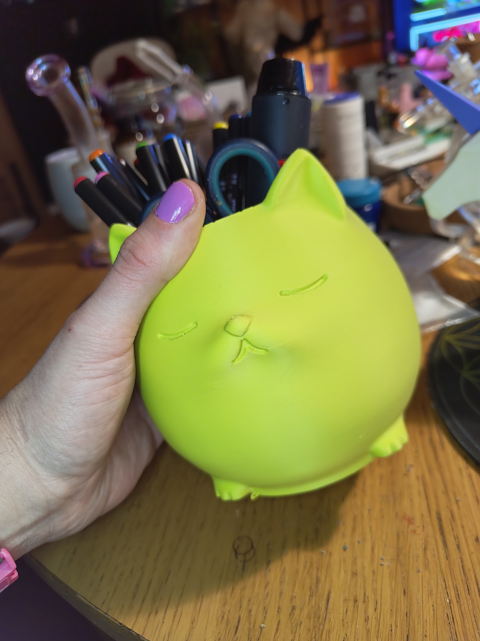 Miniatura 3 do modelo 3D Sleepy Cat Cup – Planter & Desk Organizer (CC0)