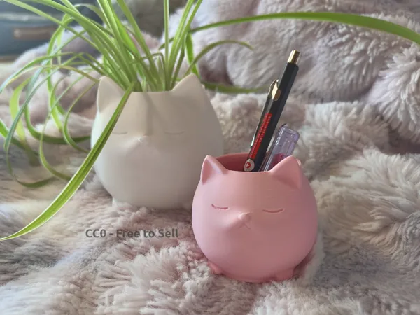 Chat endormi - pot et organisateur de bureau
