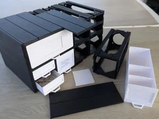Modular drawers, locking, low material use