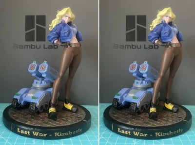 Last War Kimberly mit  Waffe und Steinsockel