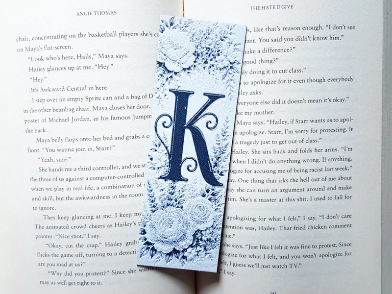 Bookmark, Monogram K, Floral Background, Hueforge