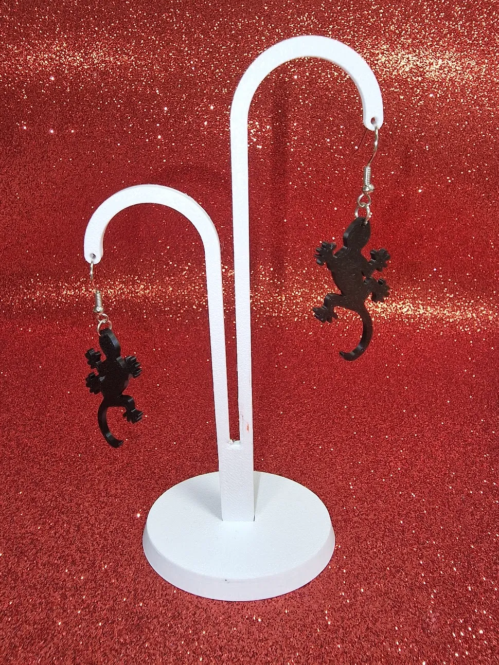 Black gecko earrings view 3