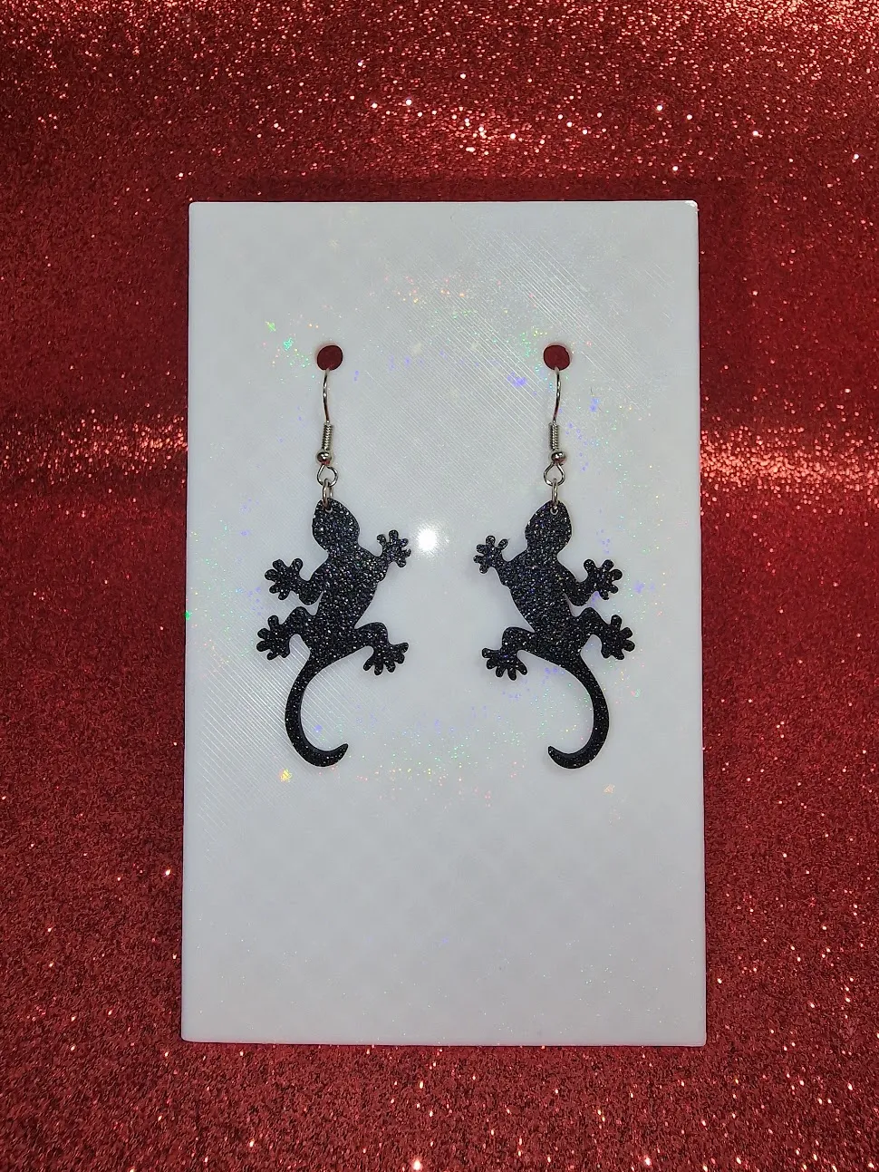 Black gecko earrings view 2