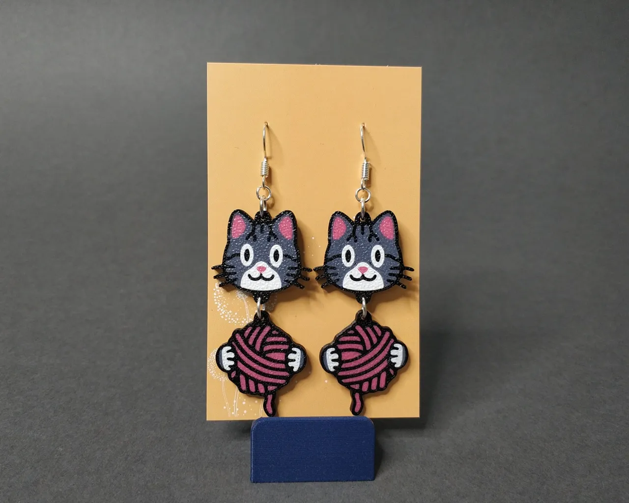 Customizable Cat & Yarn Ball Earrings view 2