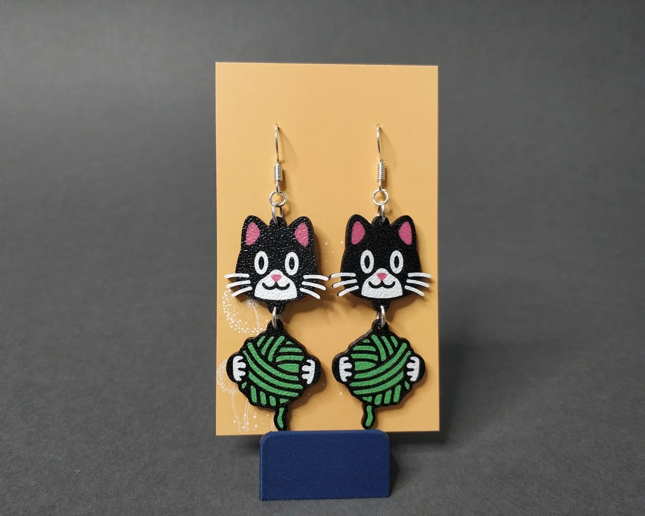 Customizable Cat & Yarn Ball Earrings view 4