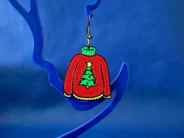 Multicolor Christmas Jumper Tree Earrings