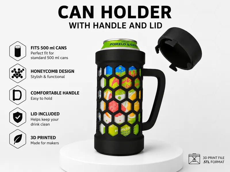 Can Holder with Handle & Lid – Honeycomb Design