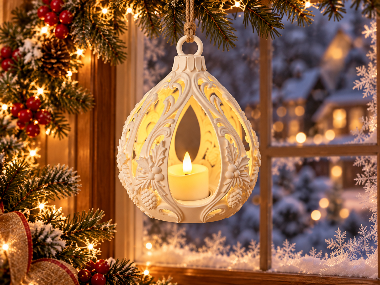Winter's Embrace – Botanical Bauble Lantern (LED) - 1