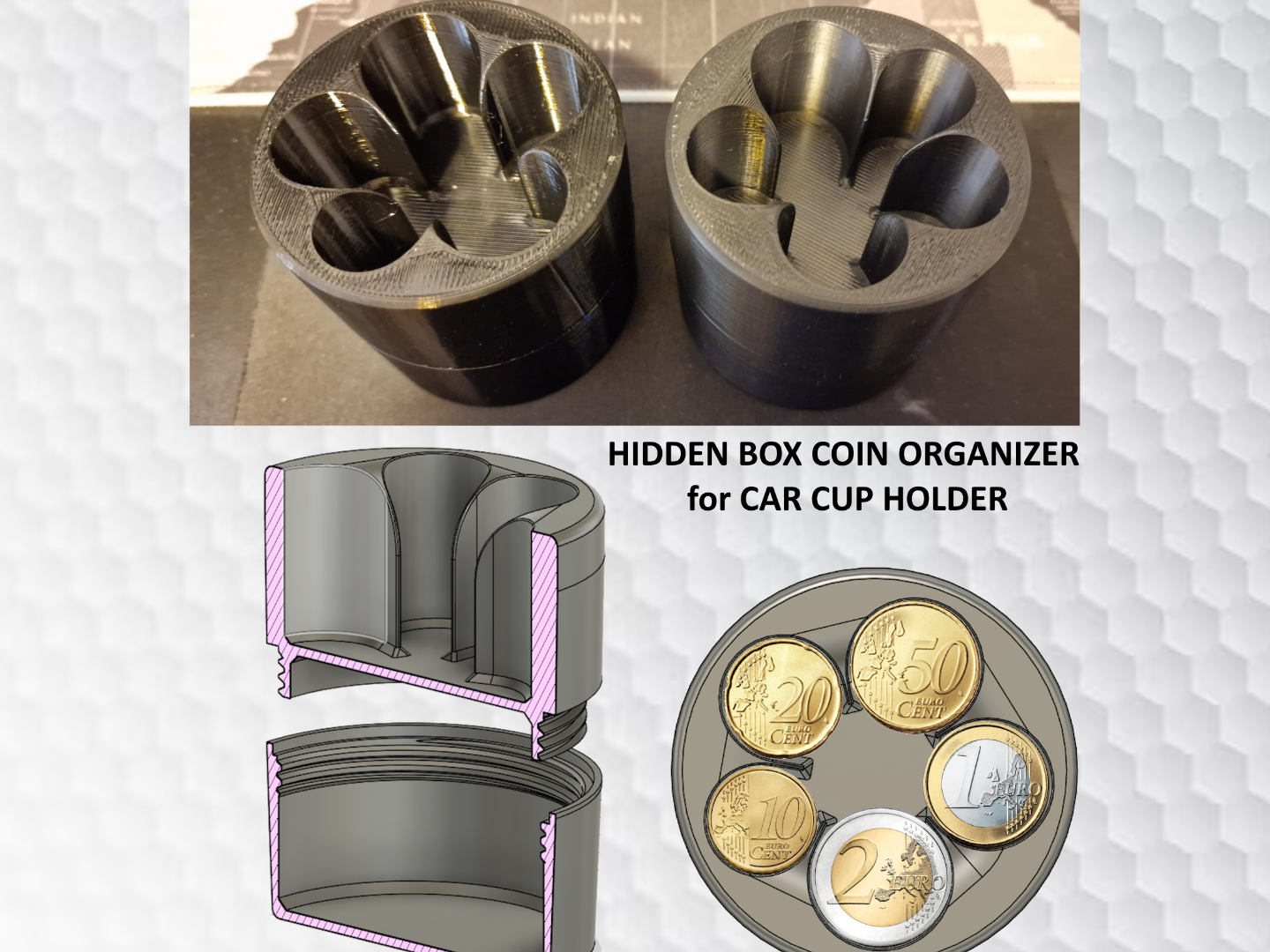 Car coin organizer for cup holder Euro + box STEP