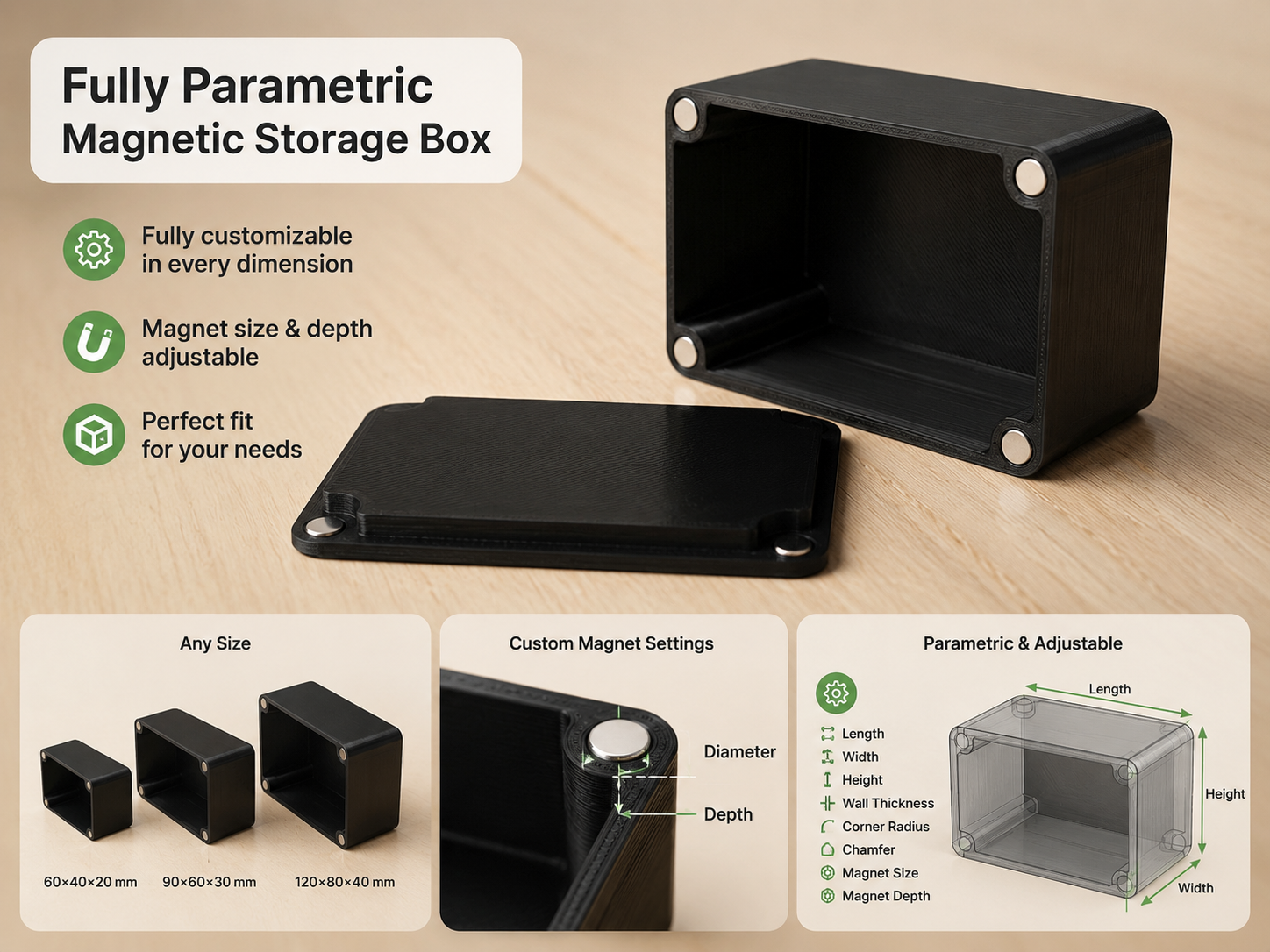 Fully Parametric Magnetic Box / Bin Customizable 