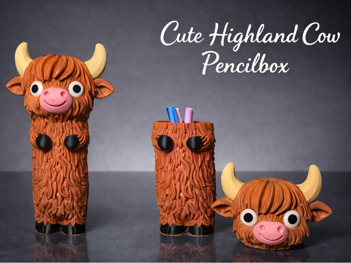 Cute Highland Cow Pencilbox - Free 3D Print Model - MakerWorld