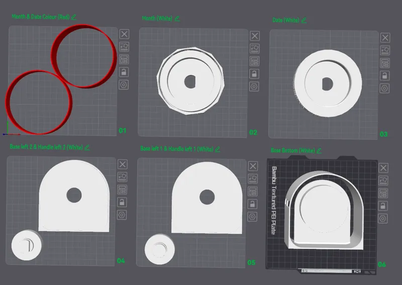 White and Red Rotary Calendar (A1 Mini compatible)