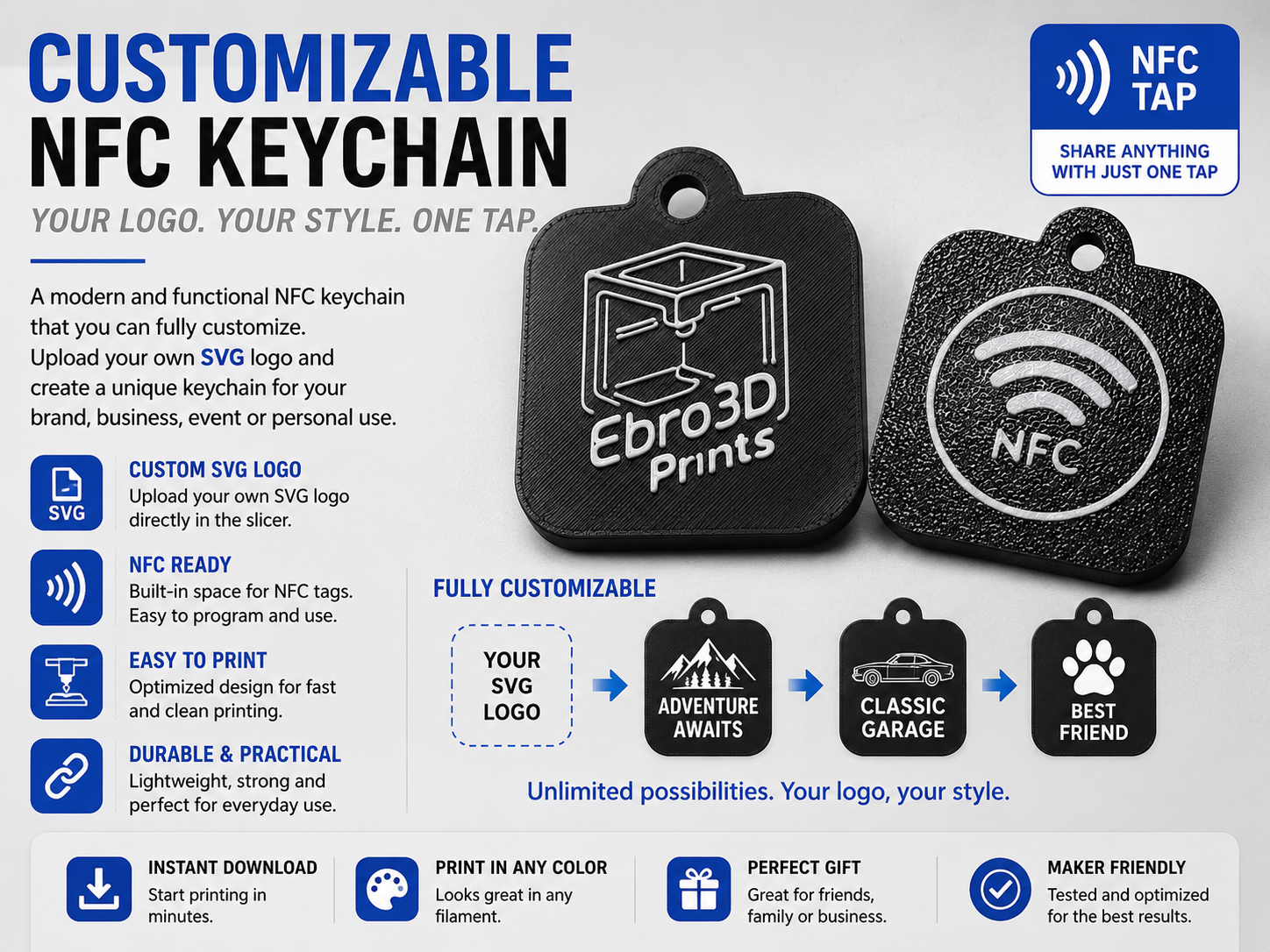 NFC Keychain Fully Customizable with your SVG Logo