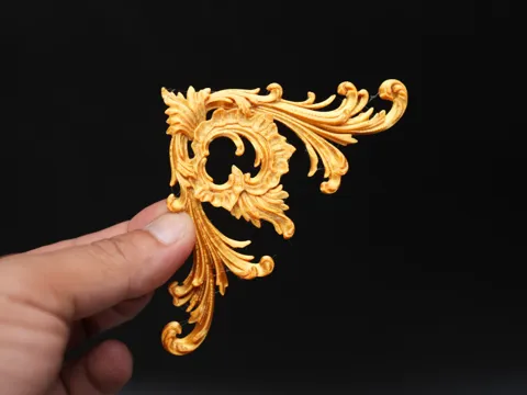 Letrero o emblema decorativo: Ornate Rococo Leaf Corner Applique Relief Panel — referencia de MakerWorld