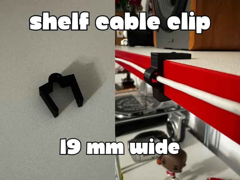 Cable clip for 19mm wide shelf (Ikea Byakorre)