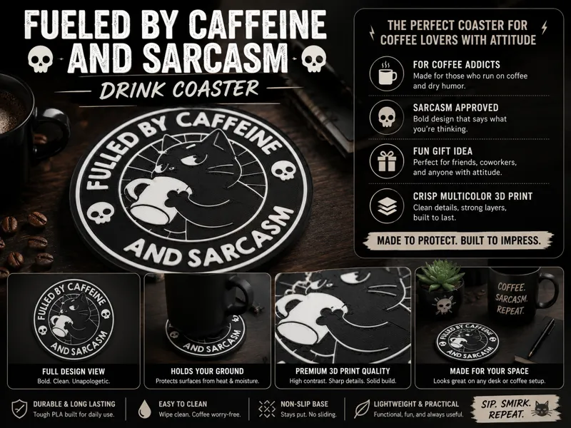 Fueled by Caffeine and Sarcasm Drink Coaster