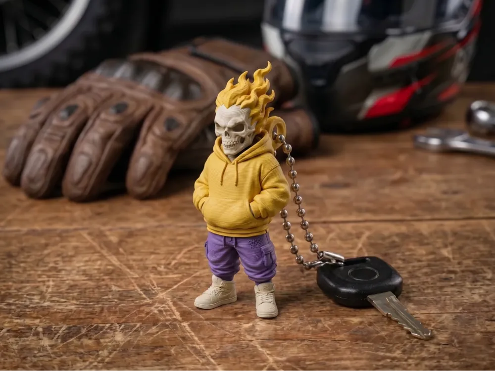 Llavero: Chibi Skull Keychain – Streetwear Ghost Rider. Referencia del modelo original.