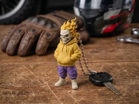 Llavero: Chibi Skull Keychain – Streetwear Ghost Rider — referencia de MakerWorld