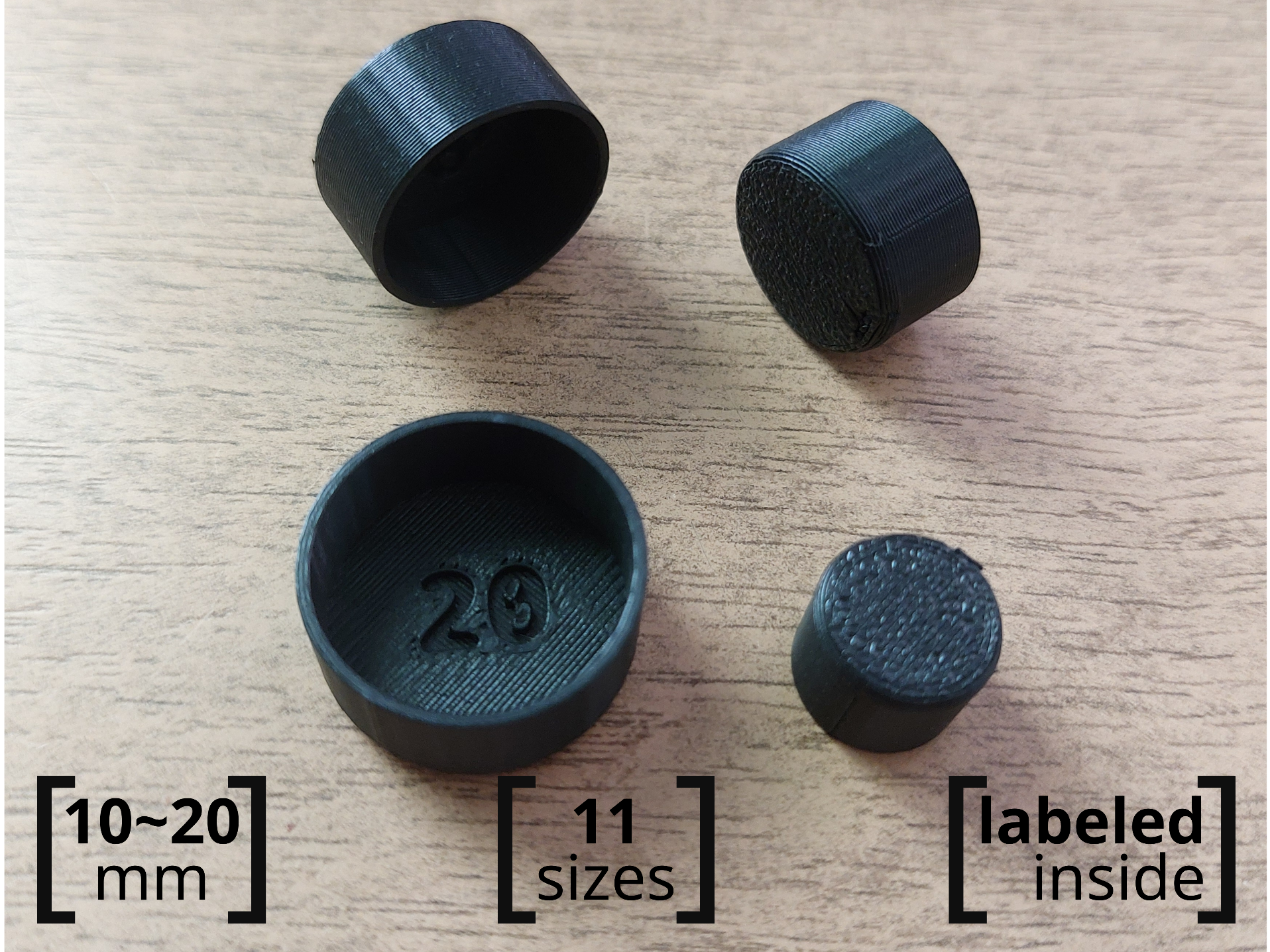 Round Furniture Leg Caps 10-20mm-11 Sizes-Labeled