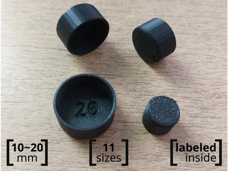 Round Furniture Leg Caps 10-20mm-11 Sizes-Labeled